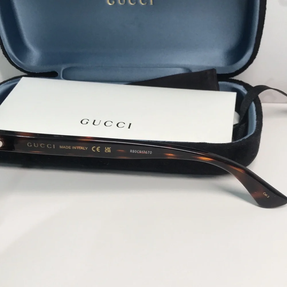 ✨ Brand New Gucci GG0746S 003 Sunglasses – Dark Havana with Green Lenses ✨
